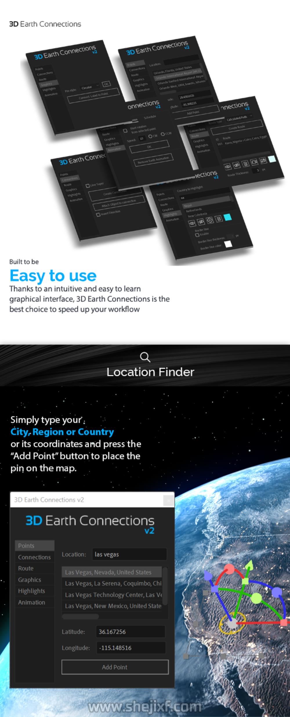 AE模板 科技感三维地球世界地图任意国家地点连线动画 Videohive  3D Earth Connections V2插图1