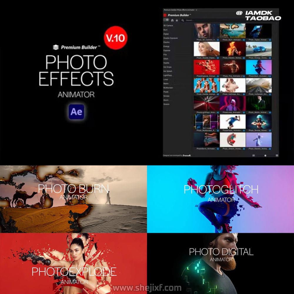 AE+PR脚本 图片边缘烟雾粒子飘散信号损坏能量像素拖尾特效预设V7 Photo Effects Animator V7插图