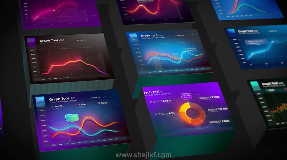 炫酷企业销售计划数据表信息图表设计AE视频模板素材 Graph Tool Infographics Сharts Bundle插图