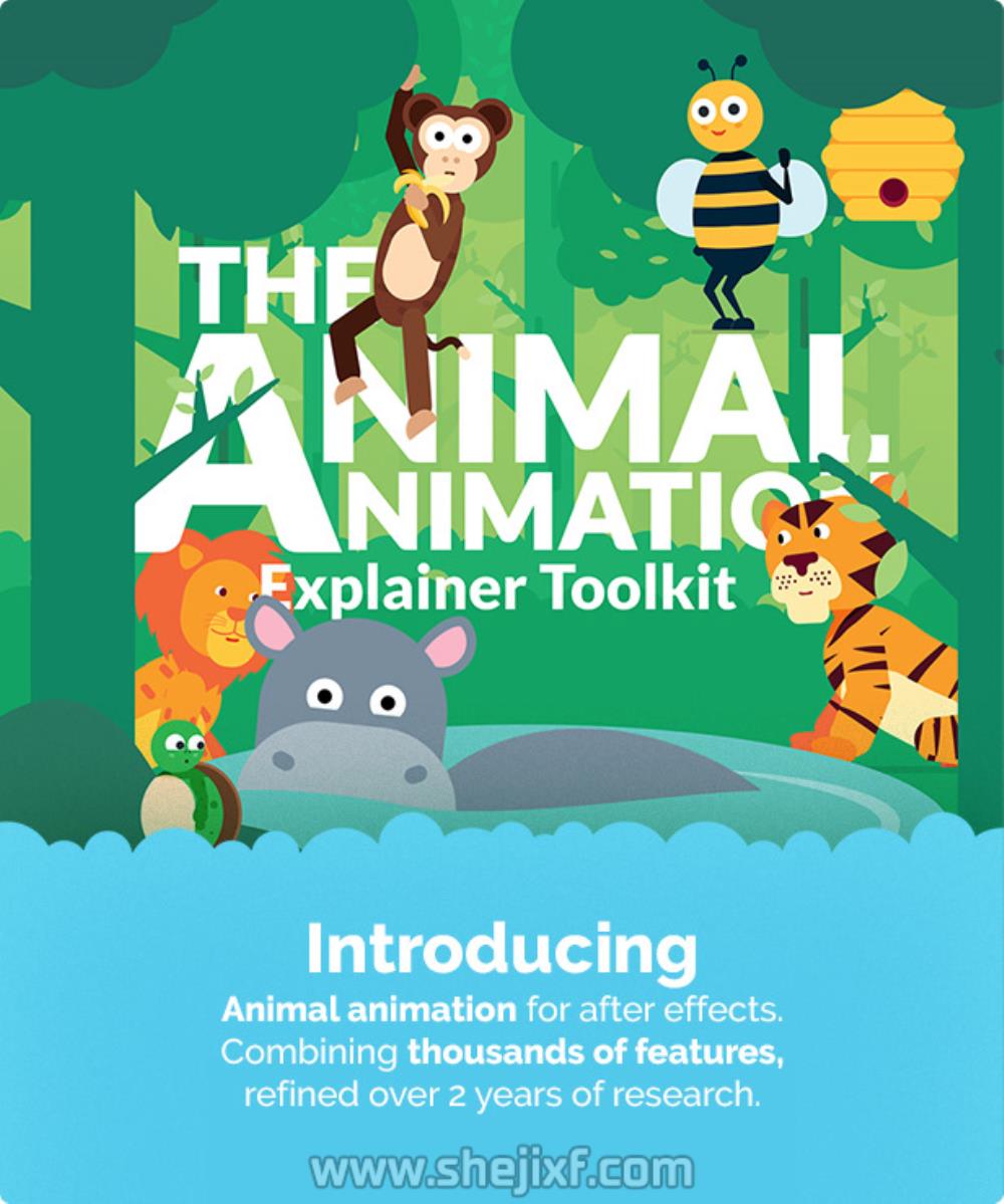 AE模板 有趣动物角色绑定动作卡通MG动画预设工具包V2 Animal Character Animation Explainer Toolkit插图