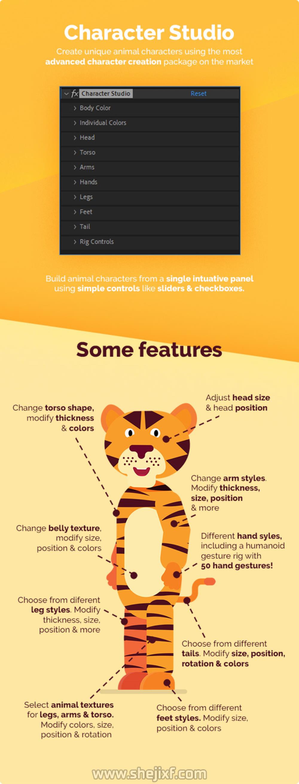AE模板 有趣动物角色绑定动作卡通MG动画预设工具包V2 Animal Character Animation Explainer Toolkit插图2