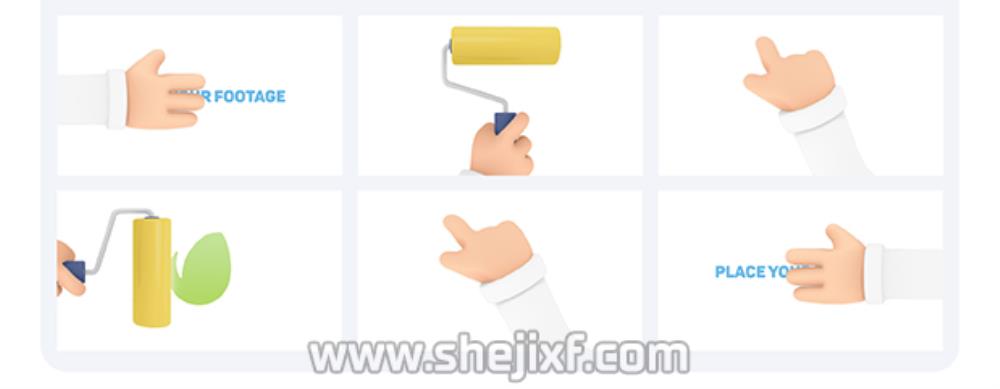 50款3D卡通手势操作动画AE视频模板素材 3D Hand Gestures Mockup Device插图7