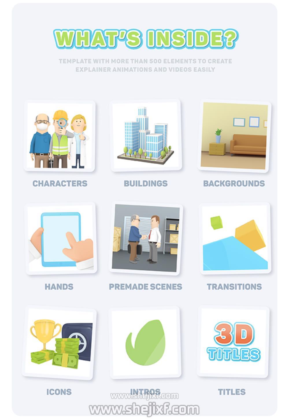 AE脚本-三维卡通人物角色场景图标建筑标题介绍MG动画工具包V2.2 3D Characters Explainer Toolkit插图5