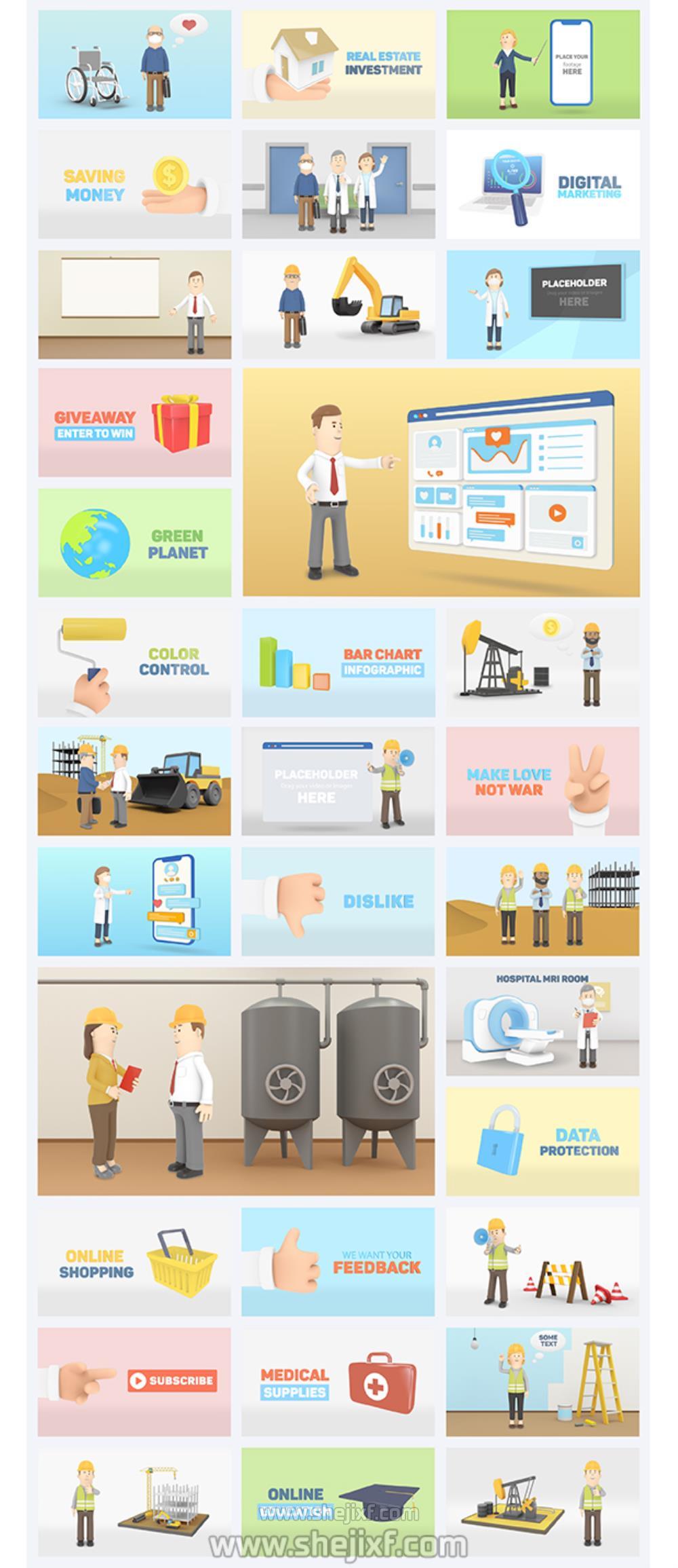 AE脚本-三维卡通人物角色场景图标建筑标题介绍MG动画工具包V2.2 3D Characters Explainer Toolkit插图12