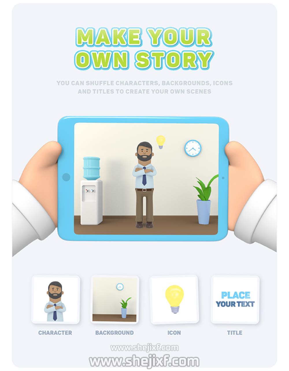 AE脚本-三维卡通人物角色场景图标建筑标题介绍MG动画工具包V2.2 3D Characters Explainer Toolkit插图9