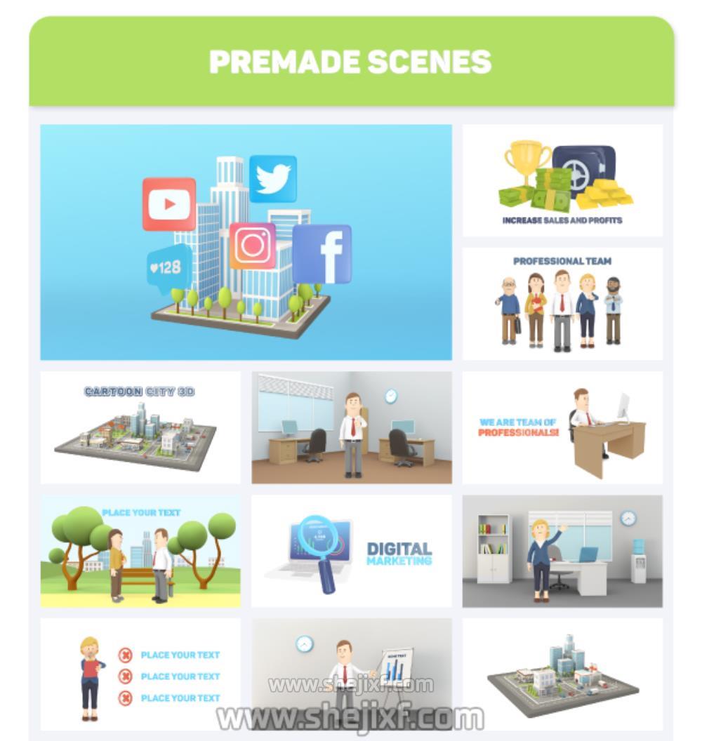 AE脚本-三维卡通人物角色场景图标建筑标题介绍MG动画工具包V2.2 3D Characters Explainer Toolkit插图10