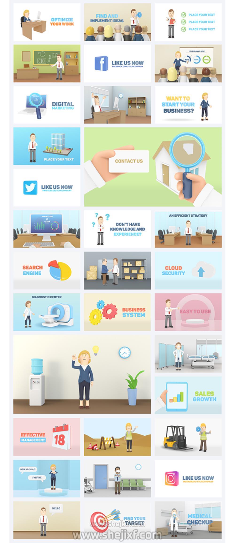 AE脚本-三维卡通人物角色场景图标建筑标题介绍MG动画工具包V2.2 3D Characters Explainer Toolkit插图11